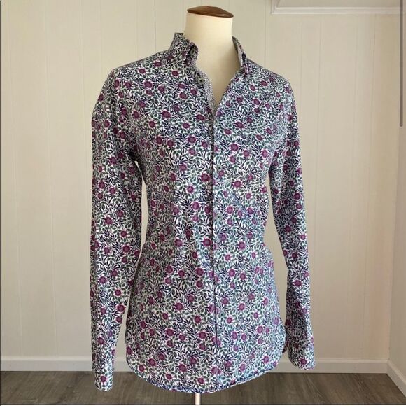 💐Ted Baker Button Down Blouse Purple Floral Ted Size 4/US 10 - Picture 1 of 7